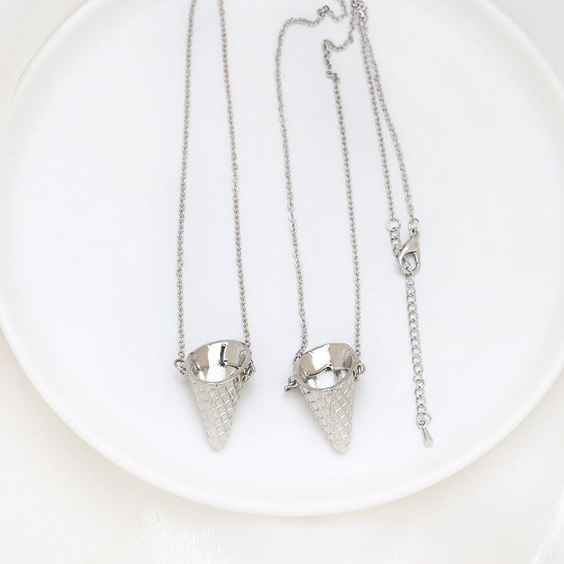 Wholesale Electroplated Ice Cream Cone Can Be Inserted Into A Pearl DIY Pendant Necklace